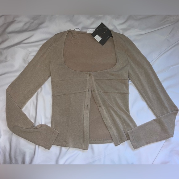 Tops - LELIS Collection Going Out Button Down Square Neck Top / Taupe